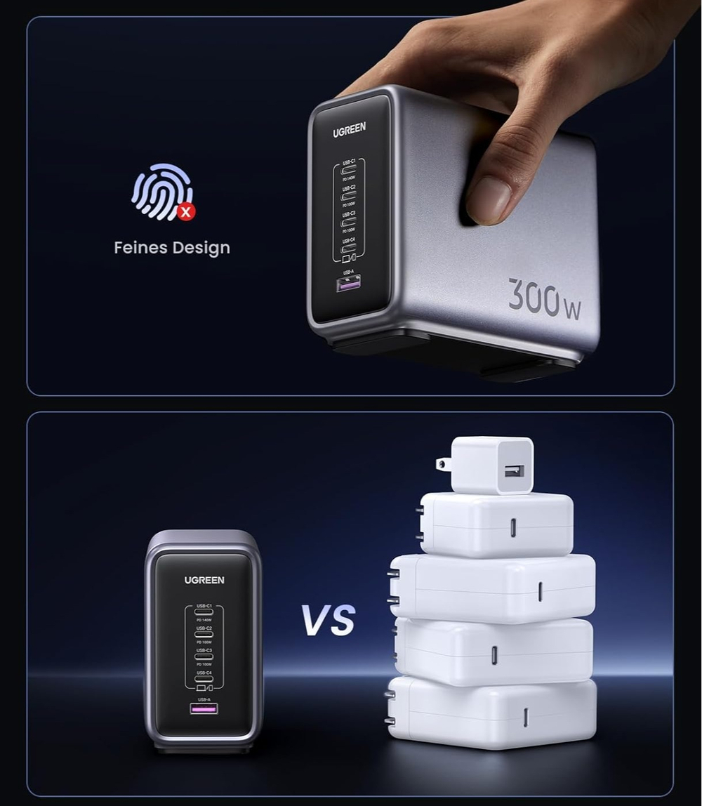 Зарядное устройство 4xUSB C+1xUSB, 300W, Gan, X UGREEN 90903B