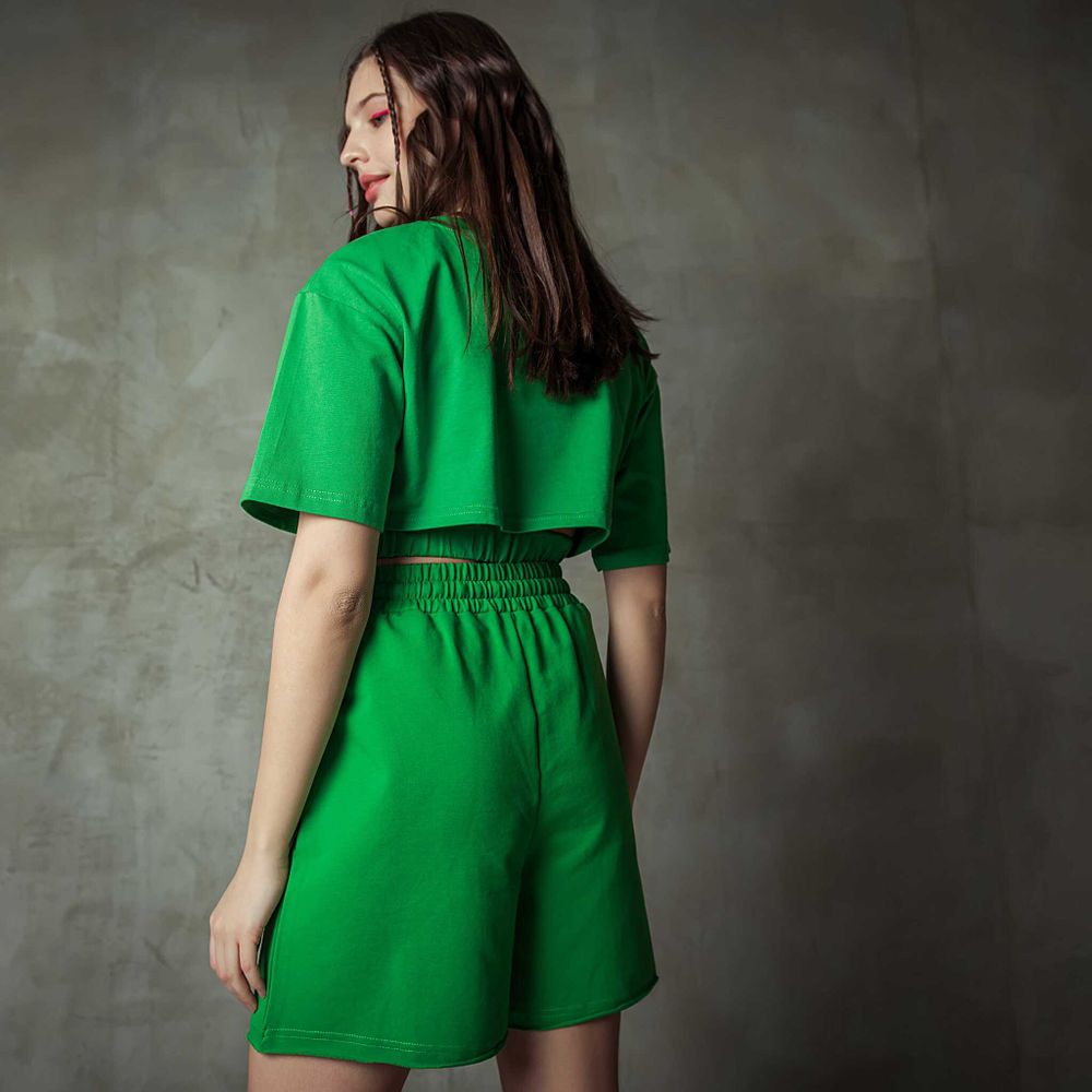 Футболка укороченная на резинке "Bb team green"