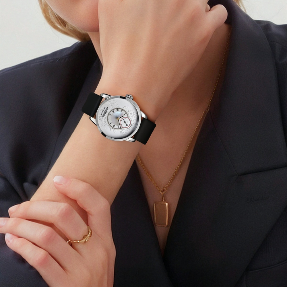 ZEPPELIN Quartz Movement Women"s Watch Silver Dial Stainless Steel Case Genuine Leather Strap
