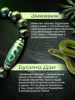 Браслет из натуральных камней змеевик и бусина дзи оберег
