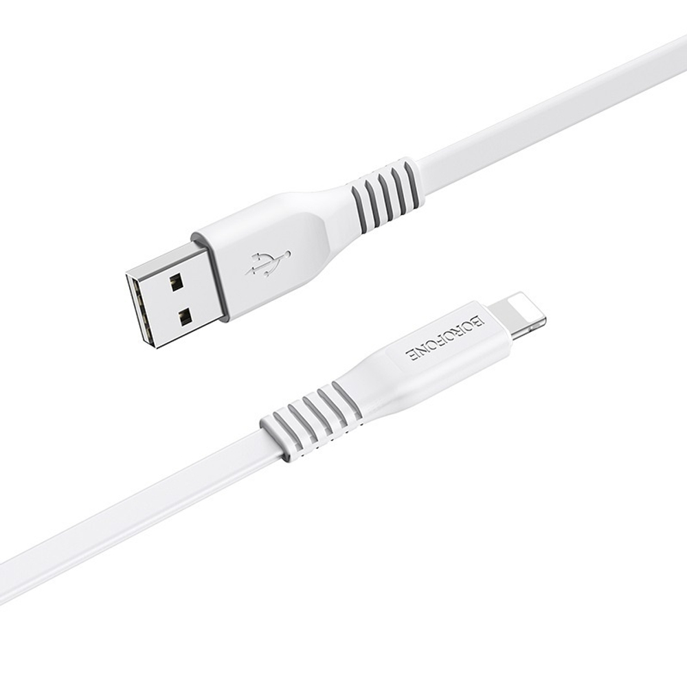 Кабель Borofone BX23 USB-Lightning 2.4А 1м плоский PVC White
