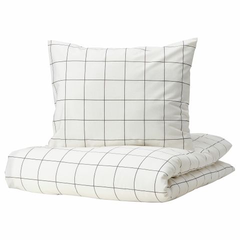 Комплект постельного белья IKEA VITKLOVER (ВИТКЛЕВЕР), Односпальный, Белый в клетку, 150x200, 50x80 см