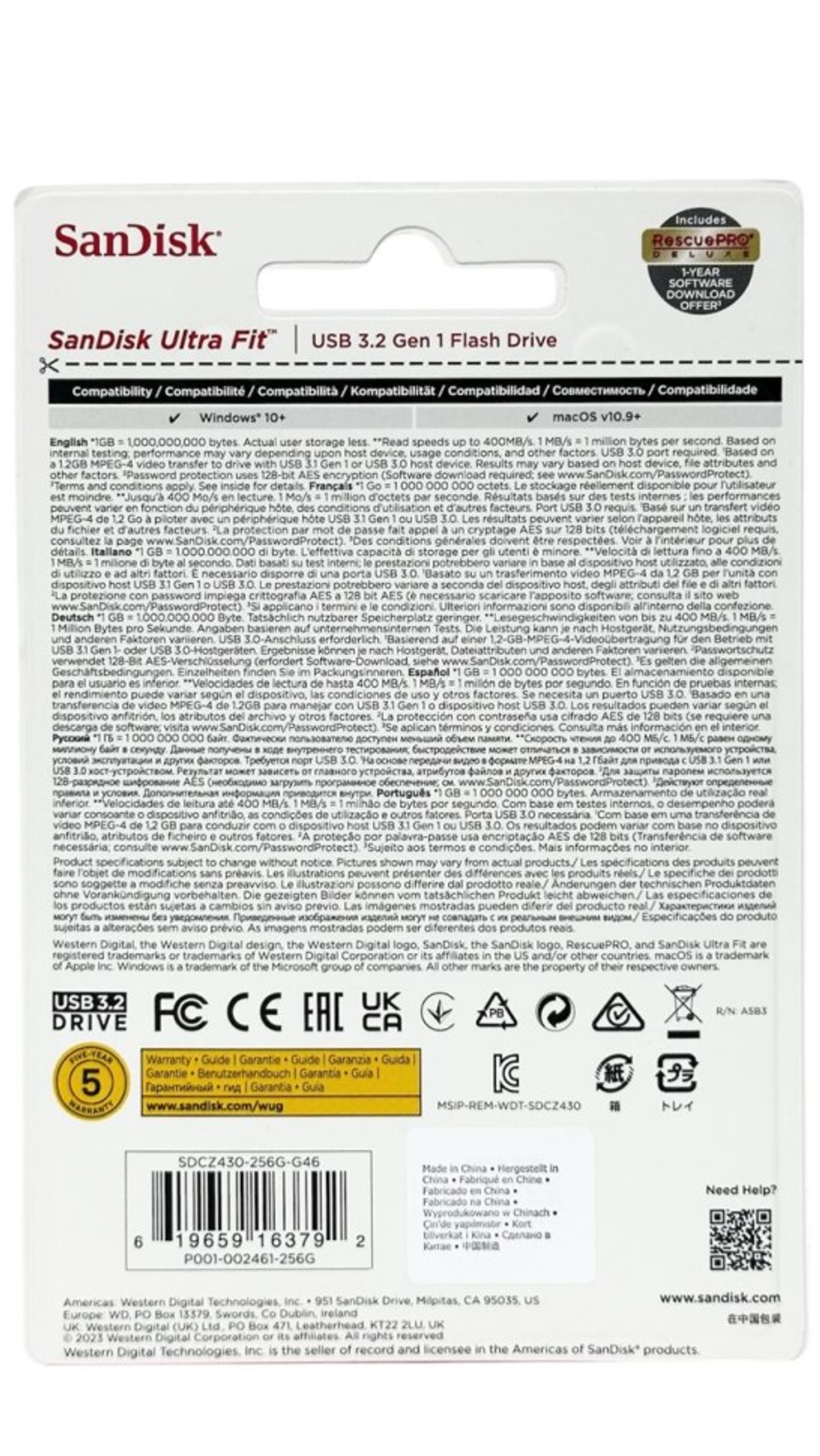 3.1 USB флеш накопитель SanDisk CZ430 Ultra Fit 256GB 130mb/s (SDCZ430-256G-G46)