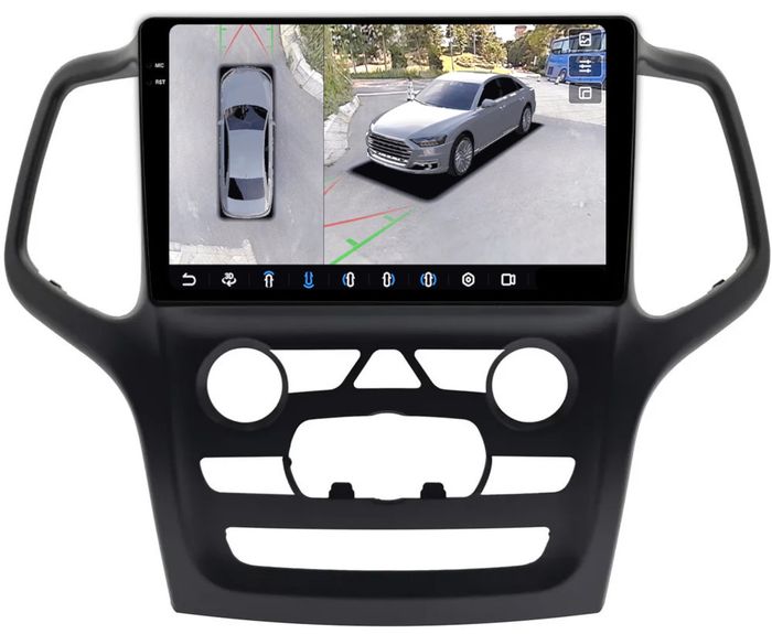 Магнитола для Jeep Grand Cherokee WK2 2013-2021 (ШГУ 5") - FarCar BX9-360-9564F2 монитор 9.5" 2K QLED на Android 13, Быстрая, CarPlay, 4G SIM-слот, 4 камеры в комплекте