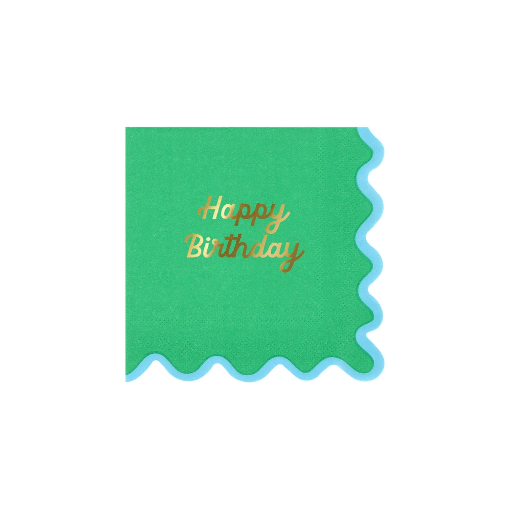 Салфетки маленькие с волнистым краем "С Днем Рождения" [Happy Birthday] 16 шт. (12,7 x 12,7 см)