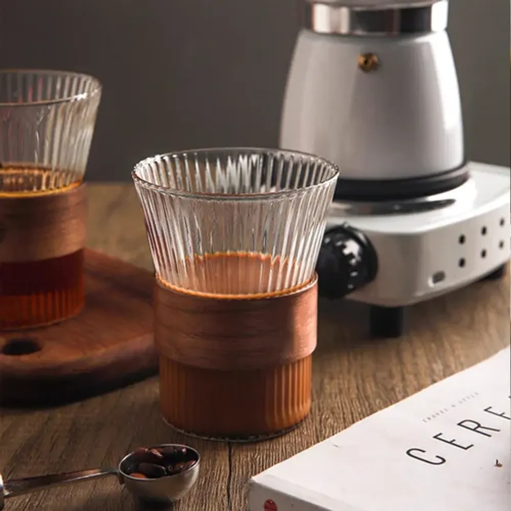 Чашка 300 мл кофейная без ручки Japanese Style Optic дерев. вставка d 8,2 см h11,2 см Barista [1]