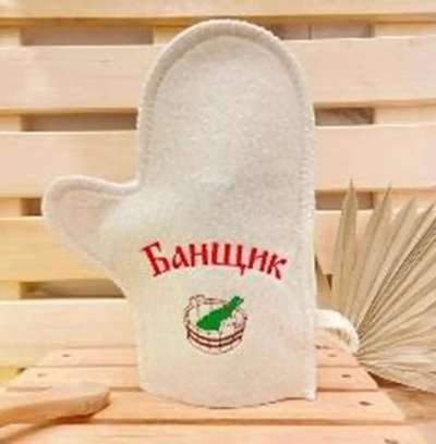 Варежка банная с вышивкой «Банщик», цвет белый, без упаковки