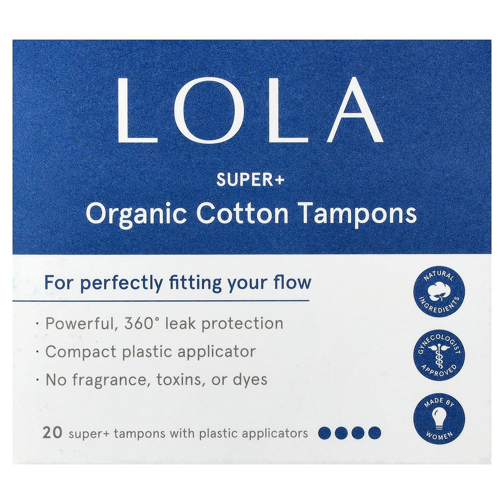 Lola, тампоны из органического хлопка с пластиковыми аппликаторами, Super+, 20 штук
