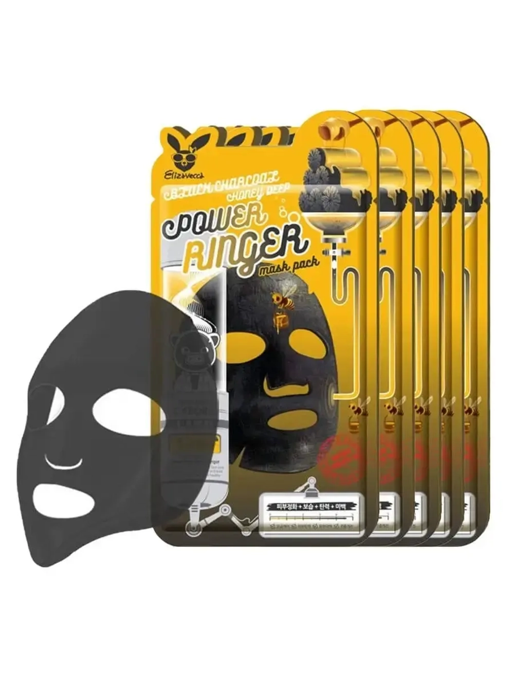 [Elizavecca] Тканевая маска для лица ДРЕВЕСНЫЙ УГОЛЬ Black Charcoal Honey Deep Power Ringer Mask Pack, 1шт