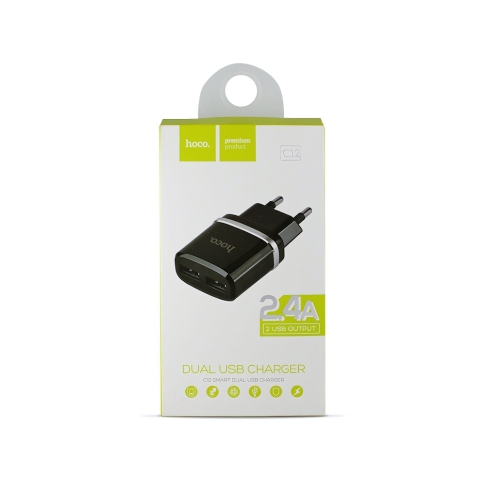 Зарядное устройство HOCO C12 2.4A 2xUSB Black