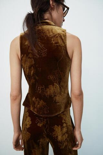 ZARA БАРХАТНЫЙ ТОП С ЗАВЯЗКАМИ, КОРИЧНЕВЫЙ/ЗЕЛЕНЫЙ