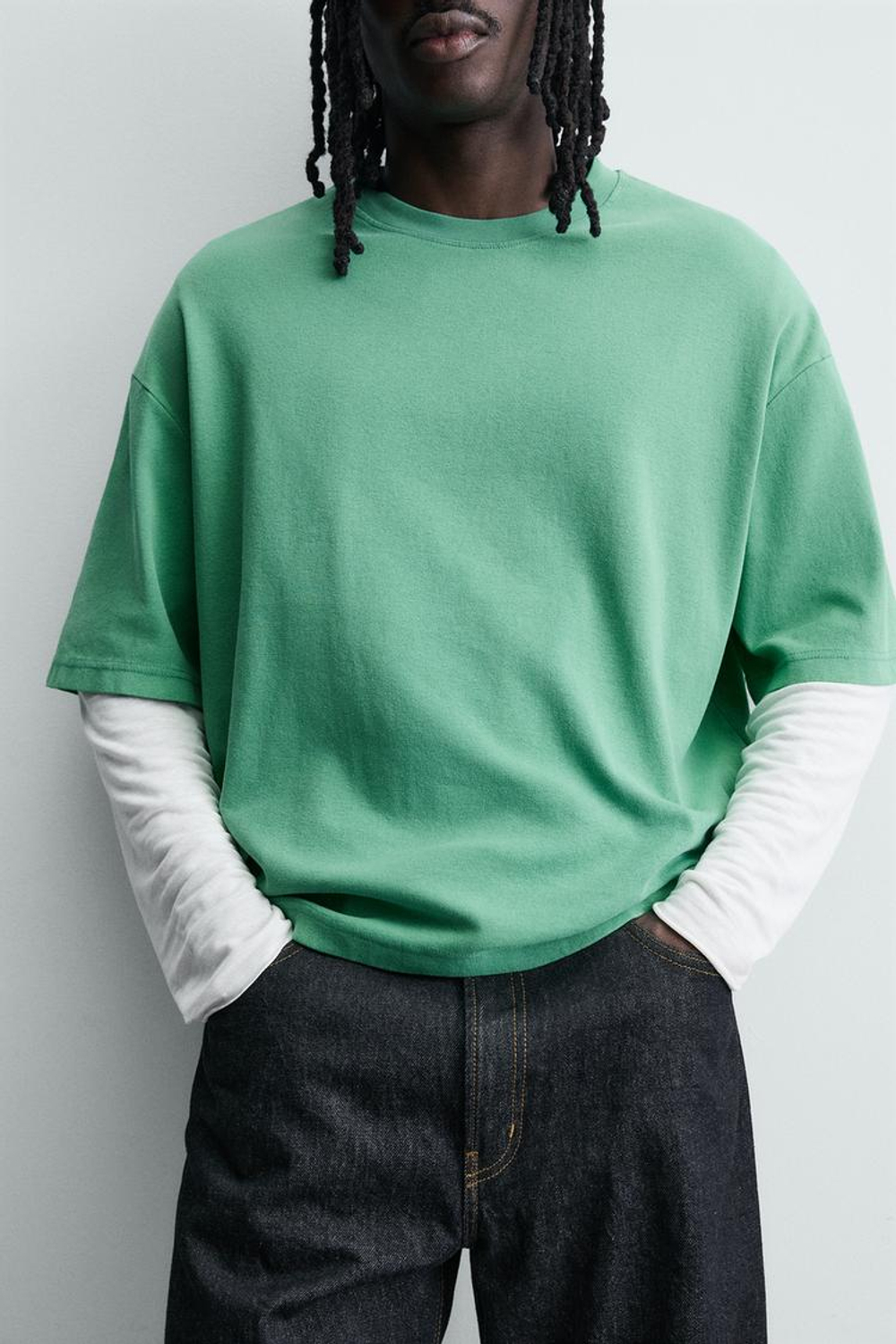 ZARA ТОЛСТОВКА BOXY FIT С РЕЛЬЕФНЫМ УЗОРОМ, ЗЕЛЕНЫЙ