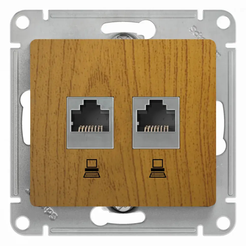 GLOSSA РОЗЕТКА двойная компьютерная RJ45+RJ45 кат. 5e, механизм, ДУБ