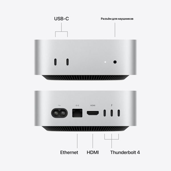 Настольный компьютер Apple Mac mini 2026 MHQM4LL/A (M6 12-Core CPU, GPU 12-Core, 24 ГБ, 512 ГБ), серебристый