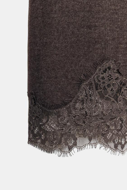 ZARA МЯГКАЯ КРУЖЕВНАЯ ЮБКА, КОРИЧНЕВЫЙ