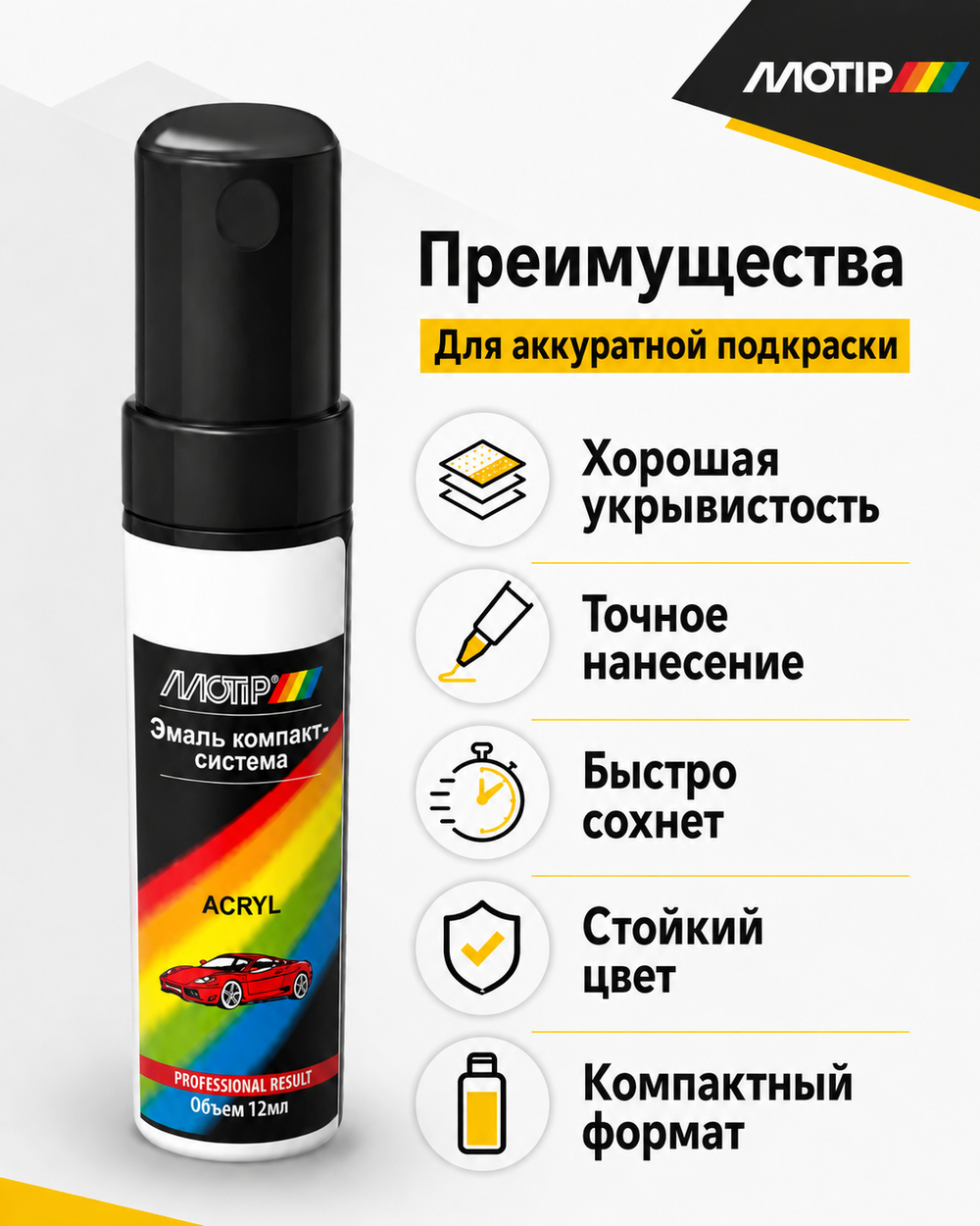 MOTiP Эмаль акриловая черная матовая 12мл