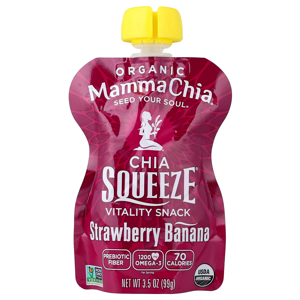 Mamma Chia, органический снек для жизненной силы от Chia Squeeze®, со вкусом клубники и банана, 4 пакетика по 99 г (3,5 унции)