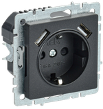 BRITE Розетка 1-местная с заземлением с защитными шторками 16А с USB A+A 5В 3,1А РЮш10-2-БрЧ черный IEK