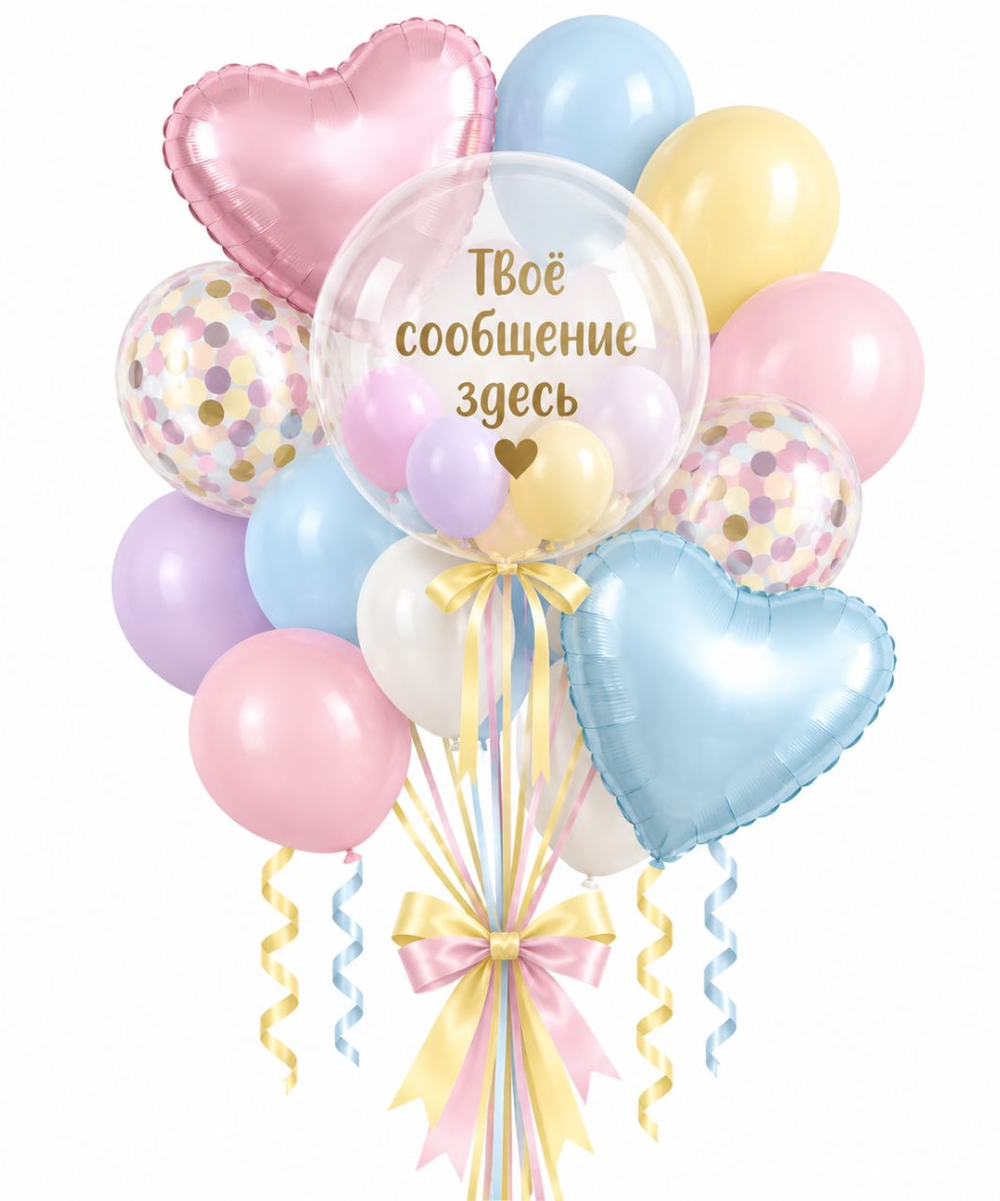Именной букет шаров "Баблс в цветах нежные макарунсы"