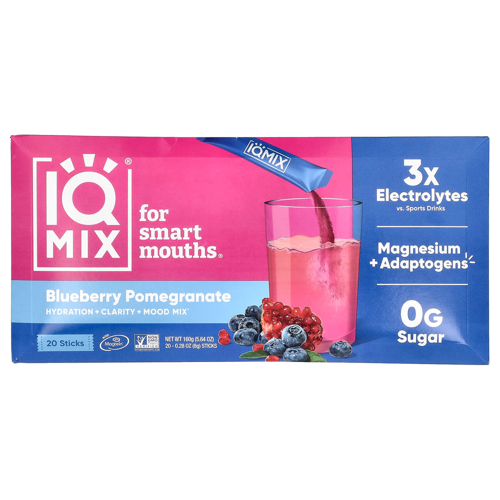IQBAR, IQMIX®, смесь для увлажнения, чистоты и настроения, со вкусом голубики и граната, 20 стиков по 8 г (0,28 унции)