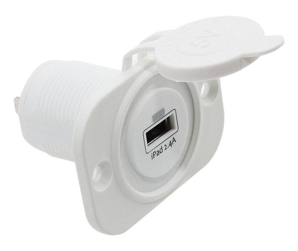 Гнездо зарядное USB 5В 2.4А на панель, белое, одинарное