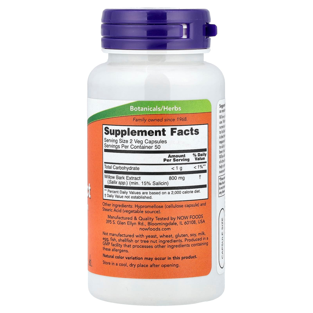 NOW Foods, Экстракт коры ивы, 100 растительных капсул (400 мг на капсулу)