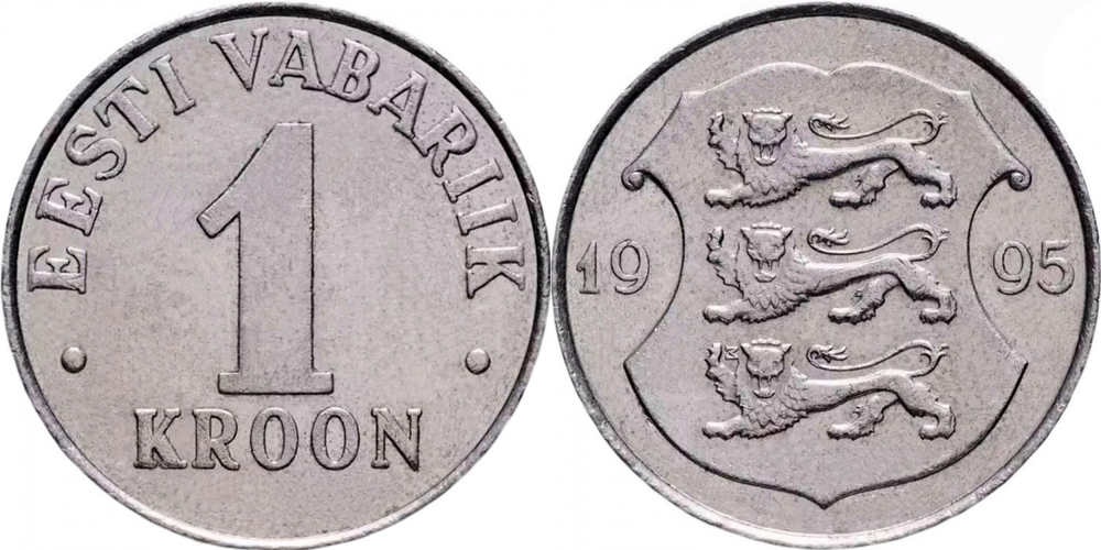 Эстония 1 крона, 1992 - 1995 Герб XF