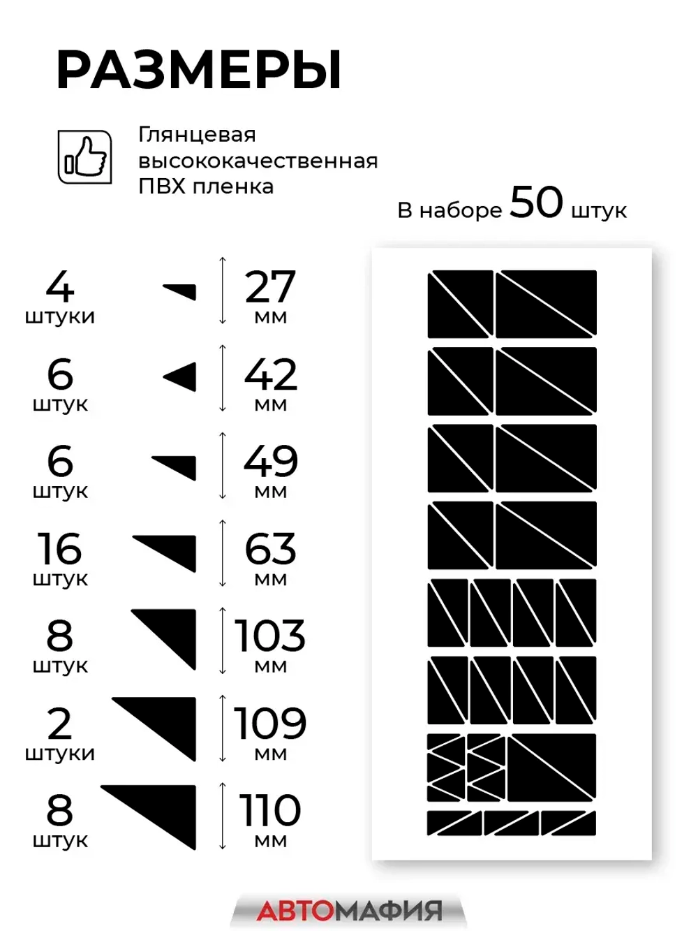 Наклейка на машину Треугольники черные