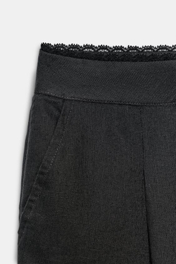 ZARA ПРЯМЫЕ БРЮКИ ИЗ ЛЬНА С КРУЖЕВОМ, АНТРАЦИТОВО-СЕРЫЙ