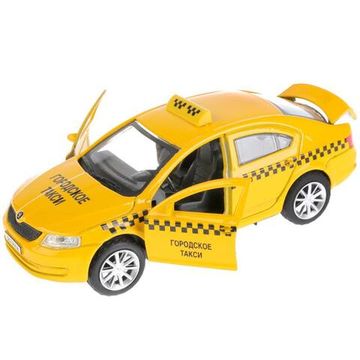 Машина металл SKODA OCTAVIA ТАКСИ длина 12 см, двери, багаж, инерц. кор. Технопарк