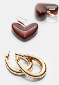 STRADIVARIUS Комплект из 2 пар контрастных сережек, золотой