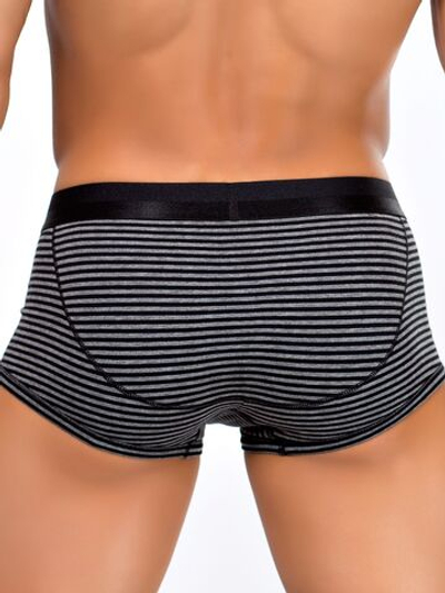 Мужские хлопковые трусы-боксеры в полоску (Размер: XXL) (Цвет: черный с серым)