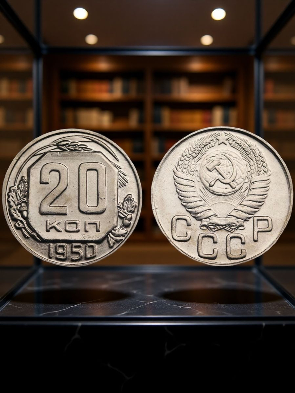 20 копеек 1950 года СССР. Советский Союз. Погодовка Советы. Копия редкой монеты никель