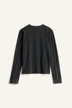 ZARA ФУТБОЛКА С НАГРУДНИКОМ HENLEY, ЧЕРНЫЙ