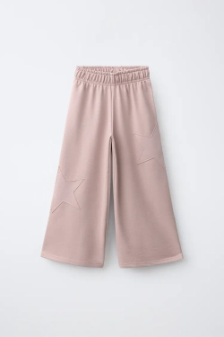ZARA БРЮКИ WIDE LEG С НАШИВКАМИ-ЗВЕЗДАМИ, РОЗОВЫЙ