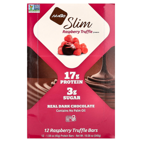 NuGo Nutrition, Slim®, протеиновые батончики, малина и трюфель, 12 батончиков по 45 г (1,59 унции)