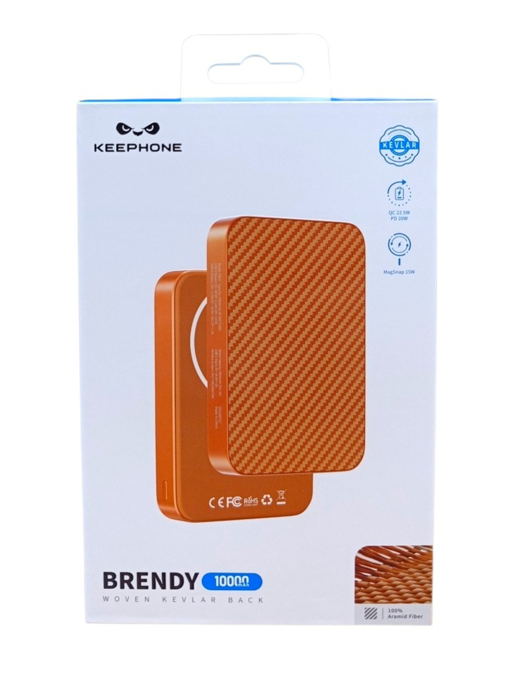 Powerbank магнитный с MagSafe Keephone Brendy Woven (Diago) 10000mAh оранжевый
