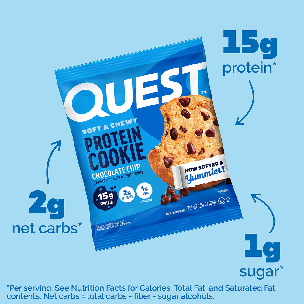 Quest Nutrition, Протеиновое печенье, шоколадная крошка, 4 пакетика, 59 г (2,08 унции)