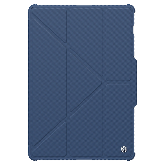 Чехол книжка синего цвета от Nillkin для планшета Samsung Galaxy Tab S9 Ultra и Tab S10 Ultra, серия Bumper Pro Case-Multi Angle Folding Style, с защитной шторкой для камеры