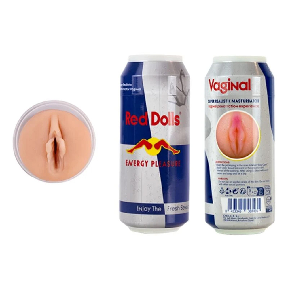 Мастурбатор-вагина 16см Cnex Alive Red Doll Male Masturbator Vagina Energy Drink Can Red