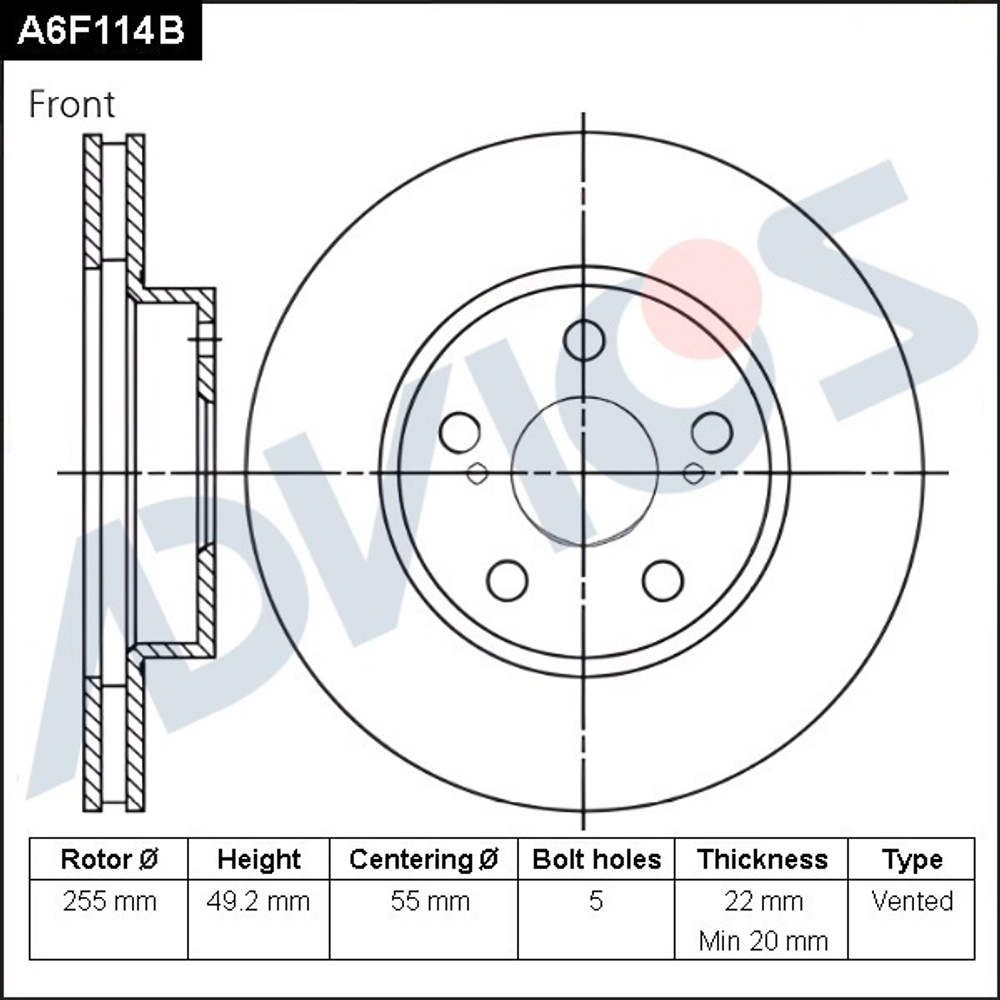 Диск тормозной пер. ADVICS A6F114B