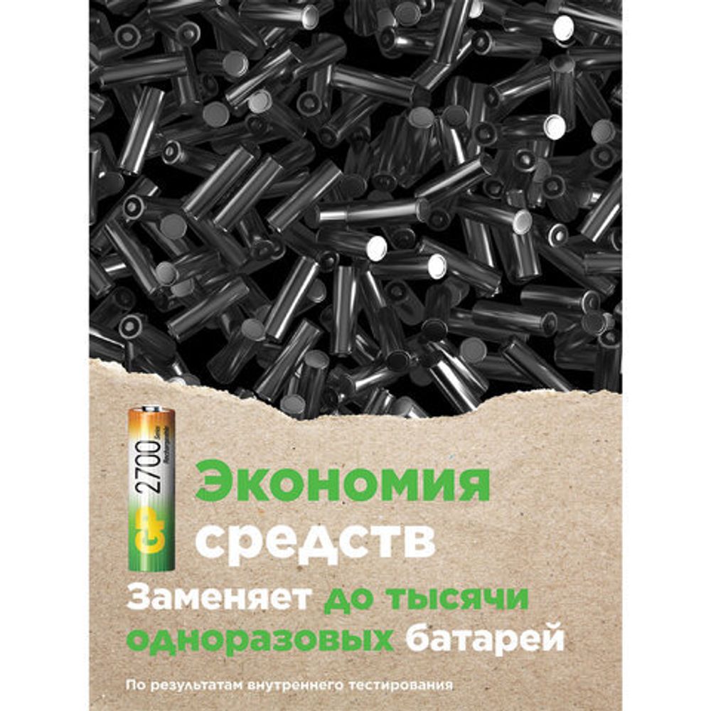 Батарейки аккумуляторные GP, АА (HR6), Ni-Mh, 2650 mAh, 10 шт, пластиковый бокс, 270AAHC-CRB10