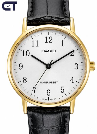 Casio LTP-V001GL-7B General часы наручные женские — золотистая классика с белым циферблатом и чёрным ремешком