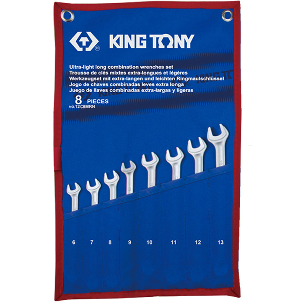 KING TONY (12C8MRN) Набор комбинированных удлиненных ключей, 6-13 мм, чехол из теторона, 8 предметов
