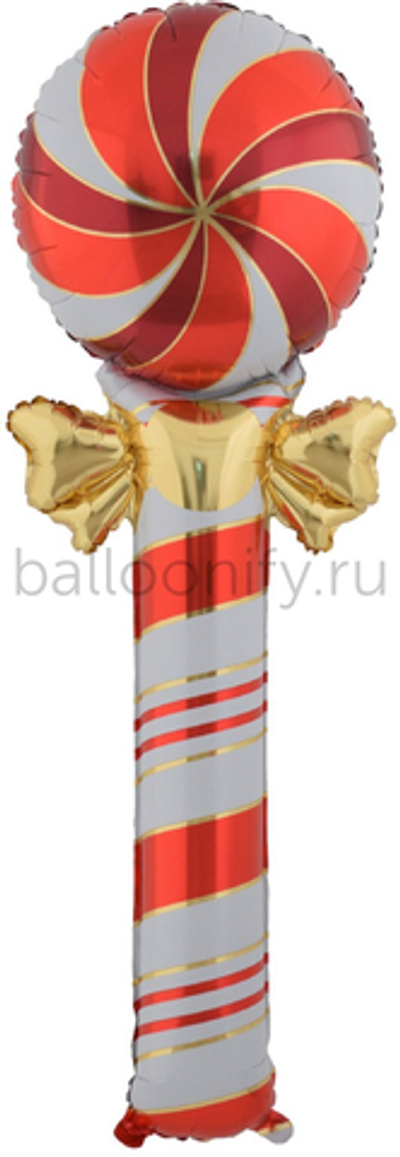 Шар (59''/150 см) Фигура, Леденец с бантом, Красный/Золото, 1 шт.