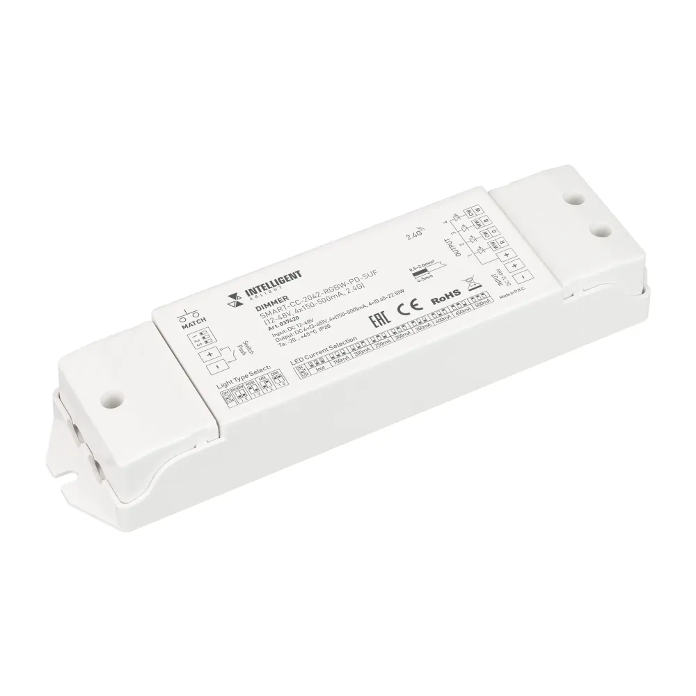 INTELLIGENT ARLIGHT Диммер SMART-CC-2042-RGBW-PD-SUF (12-48V, 4x150-500mA, 2.4G) (IARL, IP20 Пластик, 5 лет) INTELLIGENT ARLIGHT Диммер SMART-CC-2042-RGBW-PD-SUF (12-48V, 4x150-500mA, 2.4G) (IARL, IP20 Пластик, 5 лет)