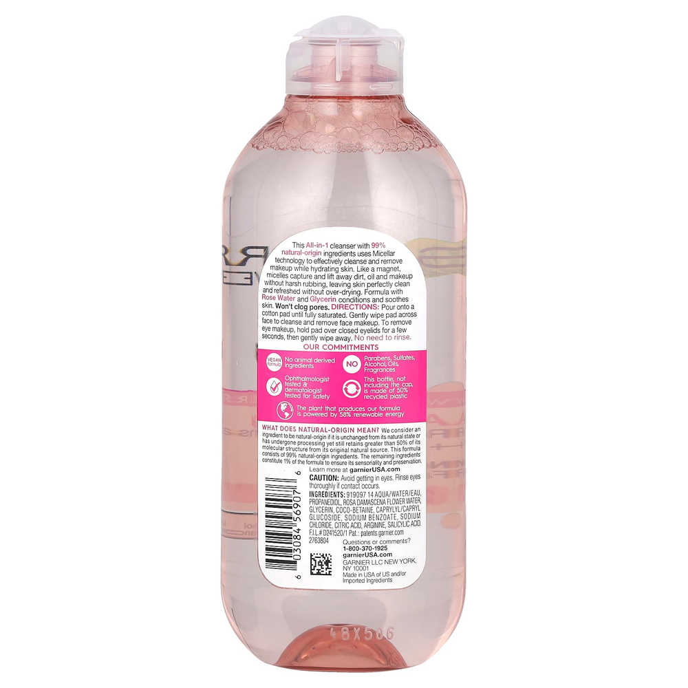 Garnier, SkinActive, мицеллярная очищающая вода с розовой водой и глицерином, 400 мл (13,5 жидк. унц.)