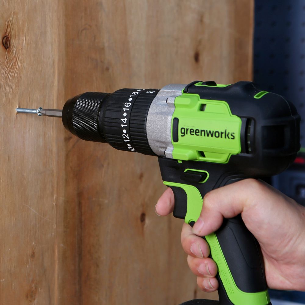 Дрель-шуруповерт ударная акк. Greenworks GD24DD60, 24V, б/щет, 30/60Нм,2х2Ач,ЗУ,кор (3704107CUC)
