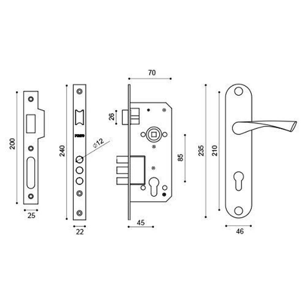 Замок врезной PUNTO KIT P90 4585/3 CRONA AB (бронза) 5кл /41723/