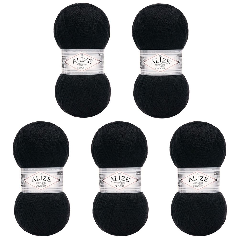 Пряжа Alize (Ализе) Superlana TIG / уп.5 мот. по 100 г, 570м, 060 черный А